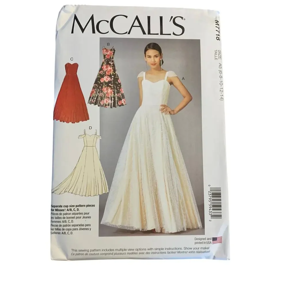 McCall’s Pattern M7718 Misses Special Occasion Eveningwear Dresses Size 6-14